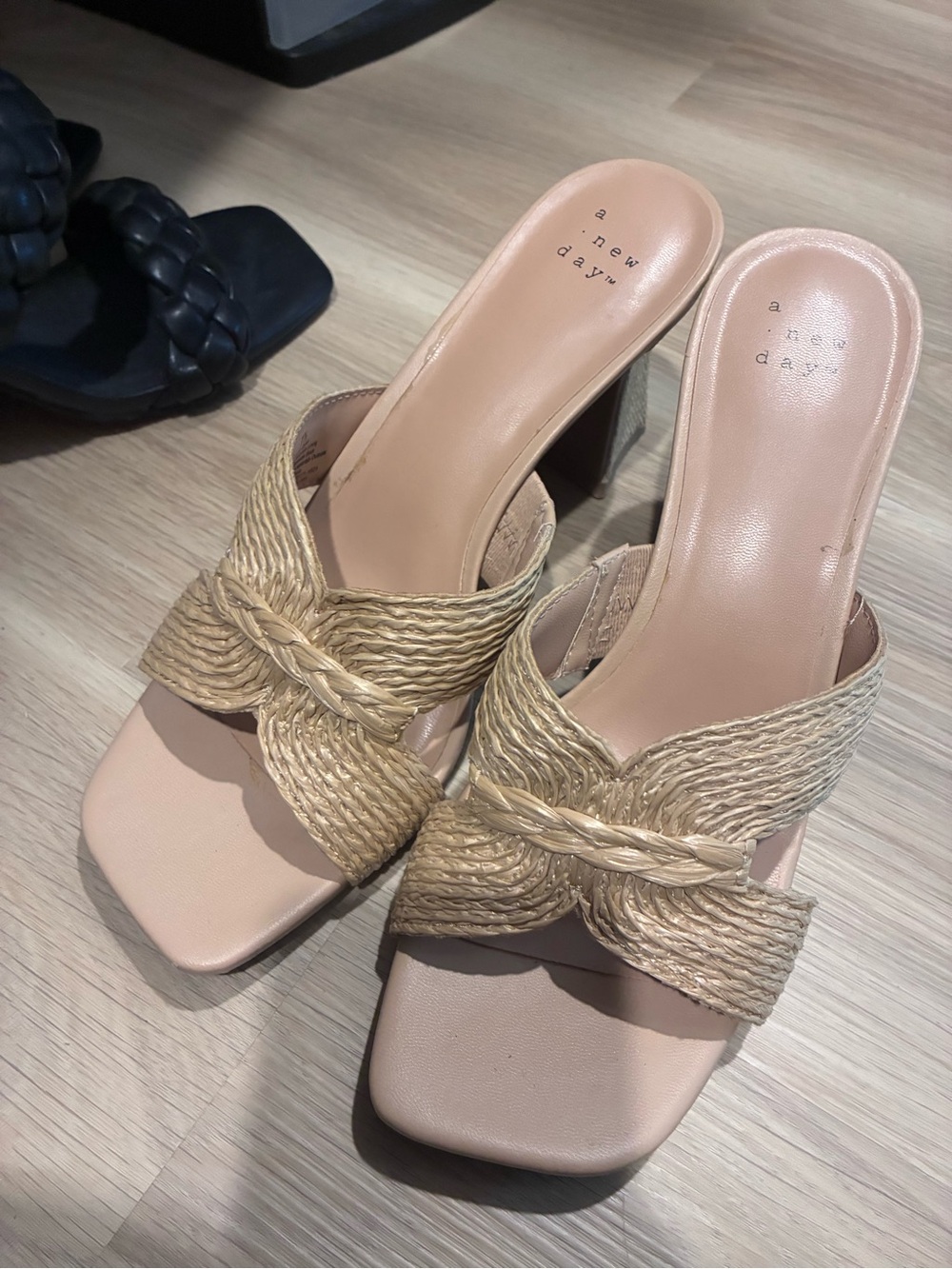 a new day Natural Braided Raffia Slide Mules